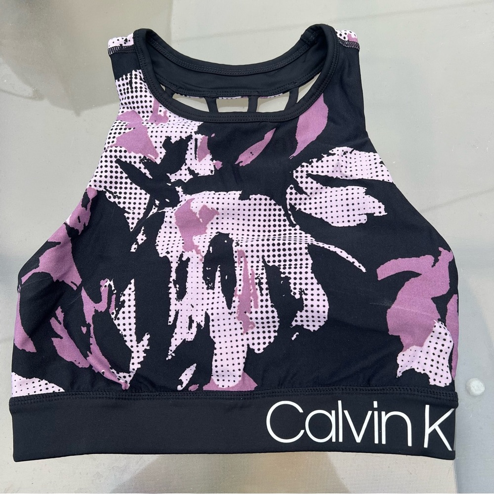 Calvin Klein Performance Floral High-Neck Strappy Padded Sports Bra Size XS